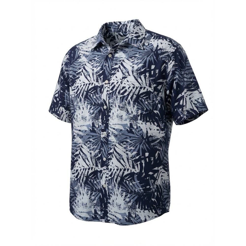 Men’s Tropical Button-Up Shirt XXL | Navy‎ Gray Short Sleeve | Goodfellow NWT